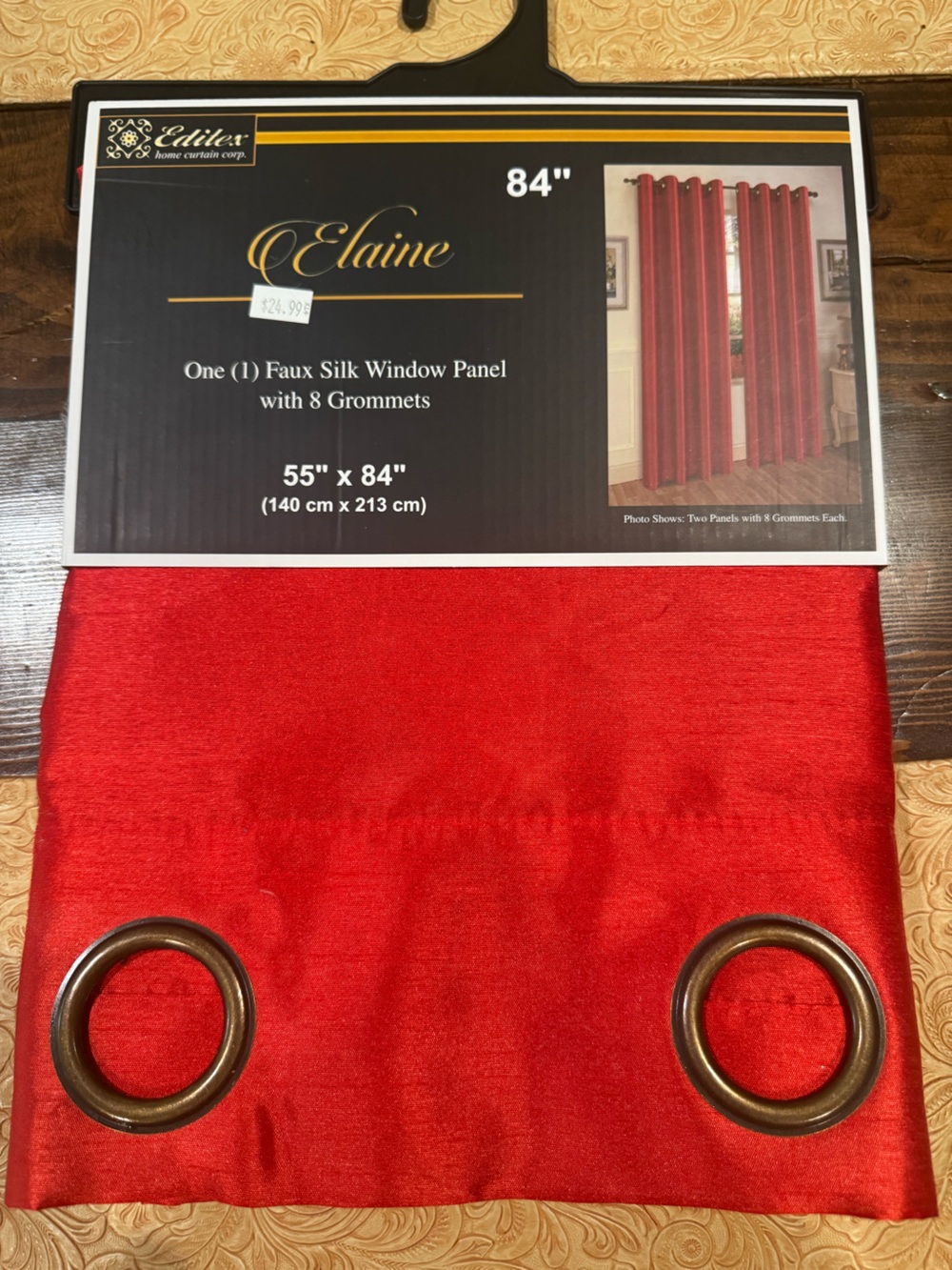 Elan Faux Silk Window Panel with Bronze Grommets - Red